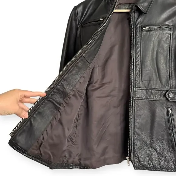 Vintage Banana Republic Dark Brown Military Heavy Leather Jacket Women's Size S - Picture 10 of 12